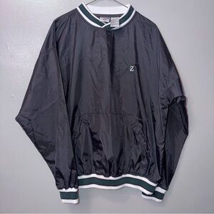 VINTAGE Black Jerzees Pullover V-
Neck Nylon Windbreaker Adult Size M